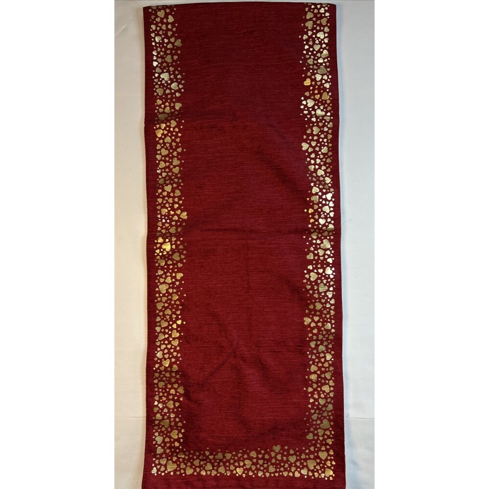 Nicole Miller Table Runner Gold Heart Red 100% Polyester Valentines
